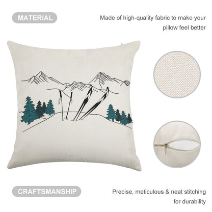 Ski You Later Winter Sports Scene Linen Throw Pillow Cover