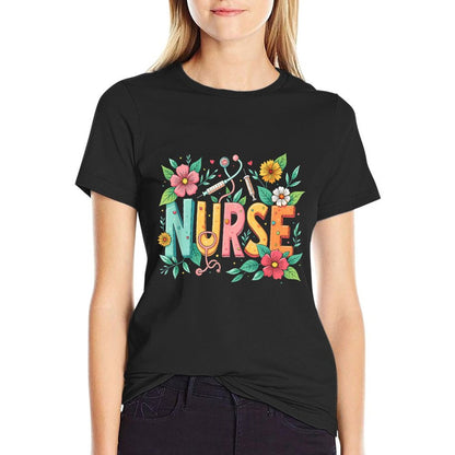 Cute Retro Groovy Nurse Flower Nursing 0CT9JL T-Shirt