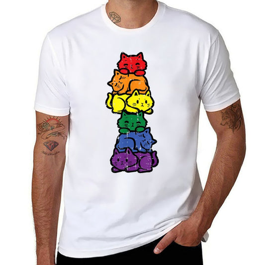 Gay Pride Cat Stack Rainbow Lgbt Anime Men Women Kids  Stretchy T-Shirt