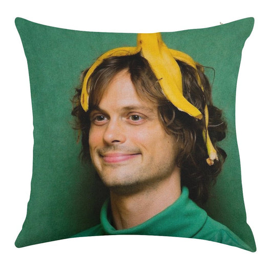 Matthew Gray Gubler with A Banana Linen Throw Pillow Cover