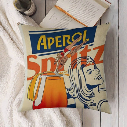 Aperol Spritz Art Print Linen Throw Pillow Cover
