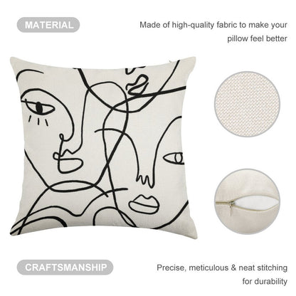 Abstract Faces Linen Throw Pillow Cover