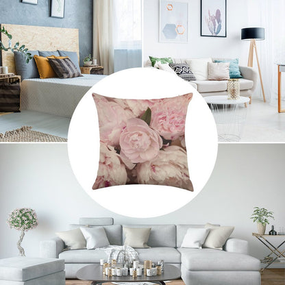 Pink Peony Flowers Linen Throw Pillow Cover
