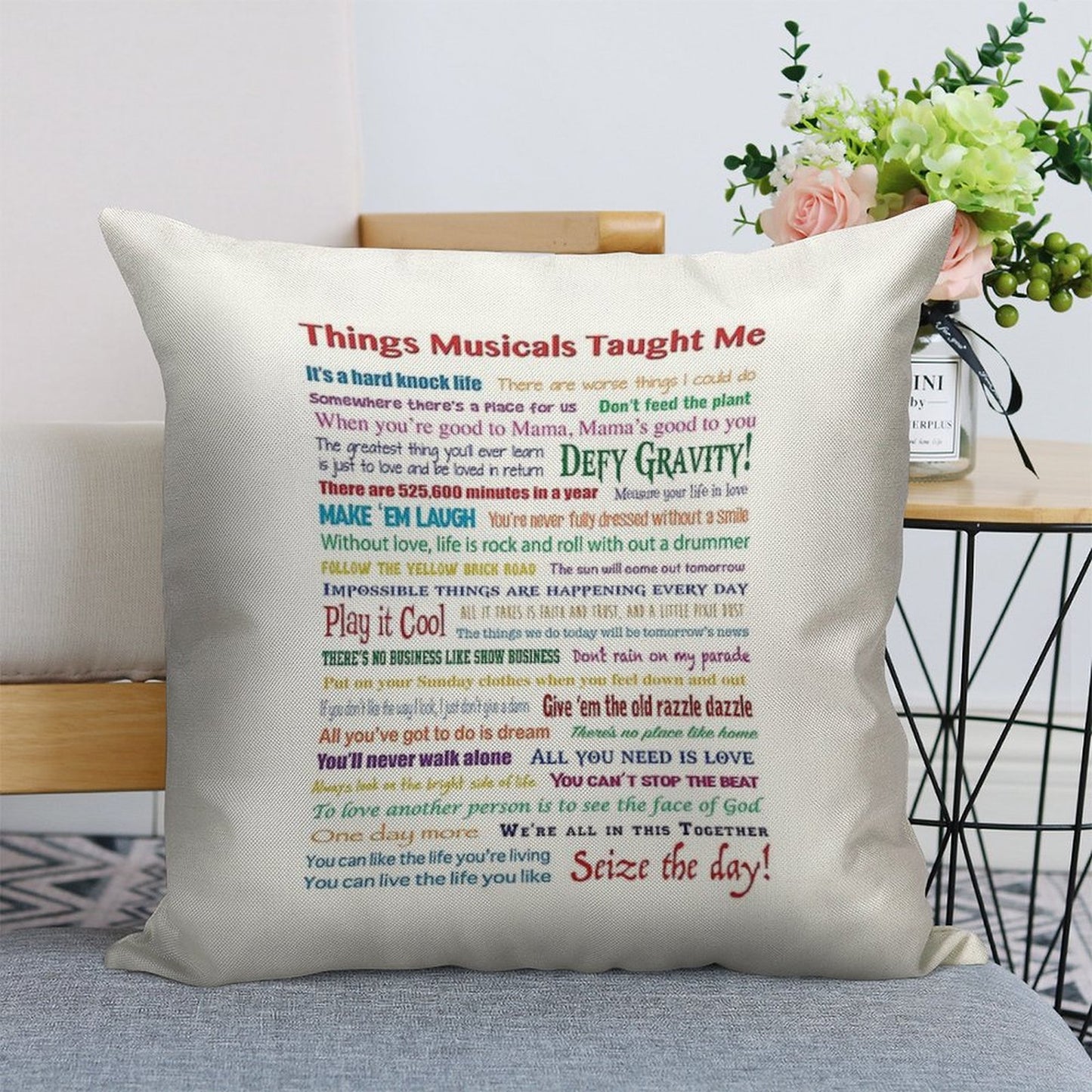Things Musicals Taught Me Linen Throw Pillow Cover