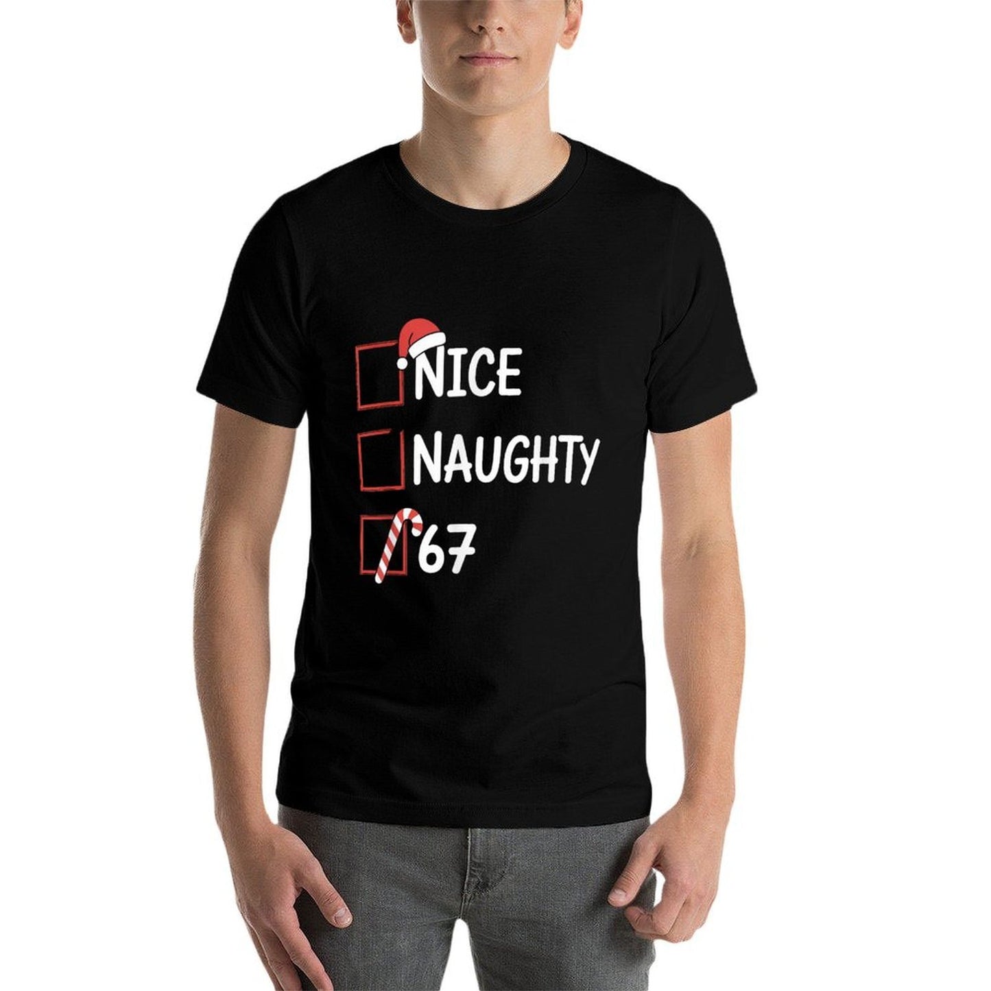 Christmas Nice Naughty 67 Brainrot Funny 6-7 Meme Slang  Lightweight T-Shirt
