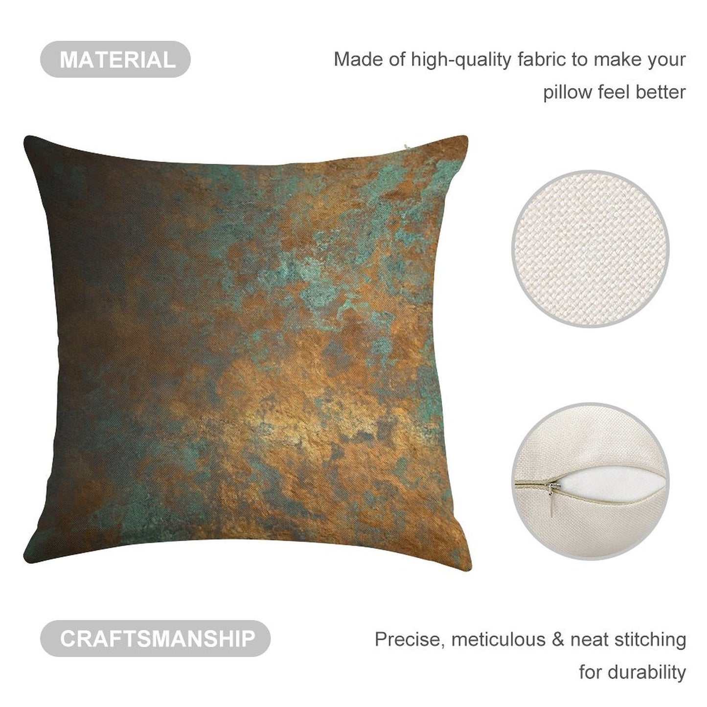 Oxidized Copper Linen Throw Pillow Cover