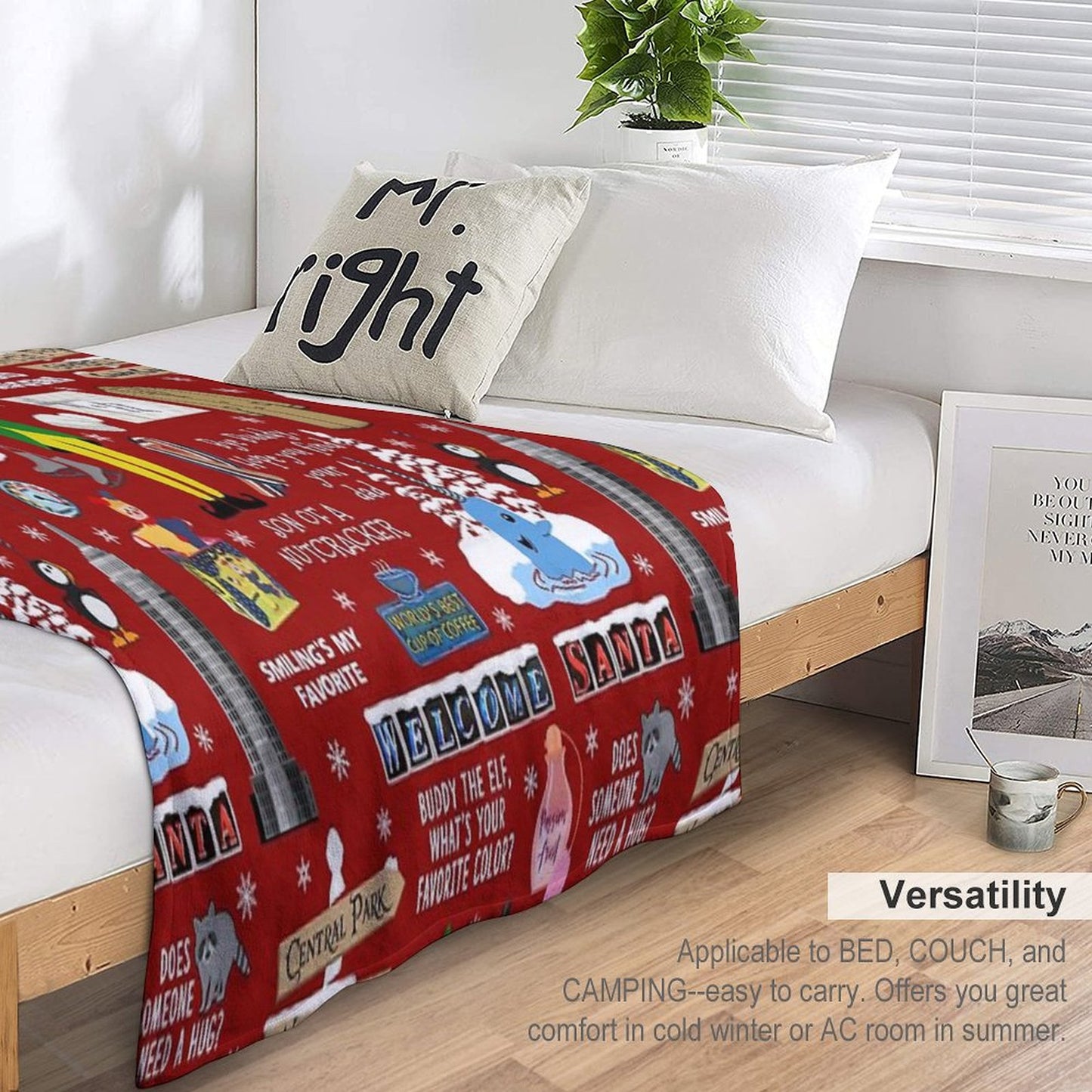 Buddy The Elf Collage, Red Background Throw Blanket