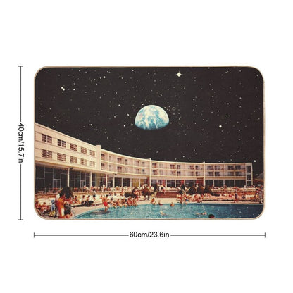 Lunar Pool Life - Retro-Futuristic Holiday Resort, Science Fiction Collage  Fade-Resistant Bath Mat