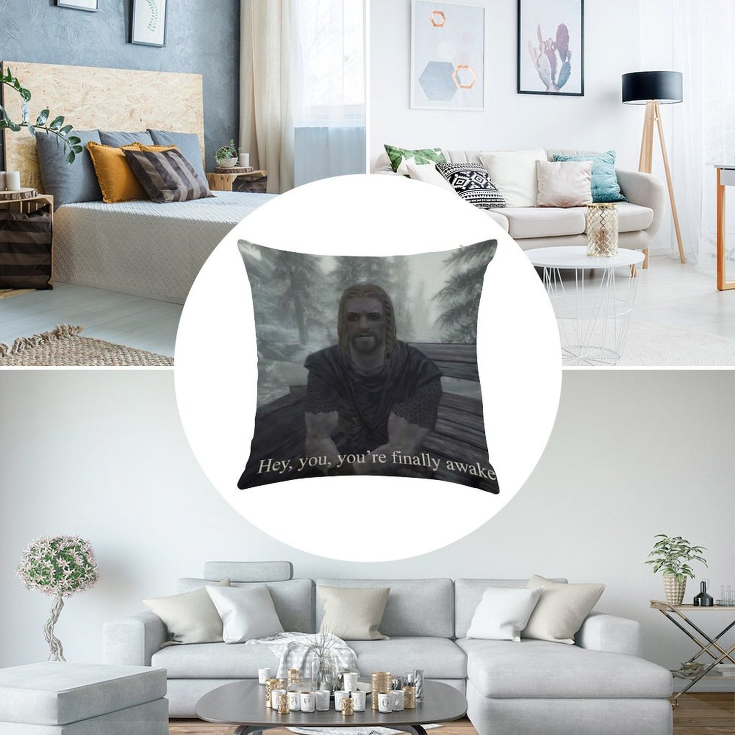 Hey You’re Finally Awake Linen Throw Pillow Cover