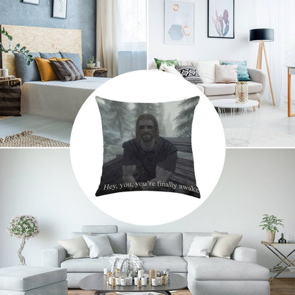 Hey You’re Finally Awake Linen Throw Pillow Cover