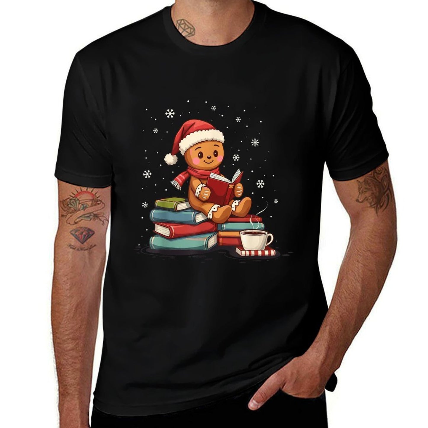 Gingerbread Reading Book Lovers Christmas Bookworm Librarian  Oversized Silhouette T-Shirt