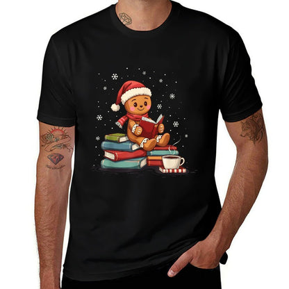 Gingerbread Reading Book Lovers Christmas Bookworm Librarian  Oversized Silhouette T-Shirt