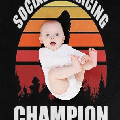 Bigfoot Funny Social Distancing Champion Vintage Sunset Throw Blanket