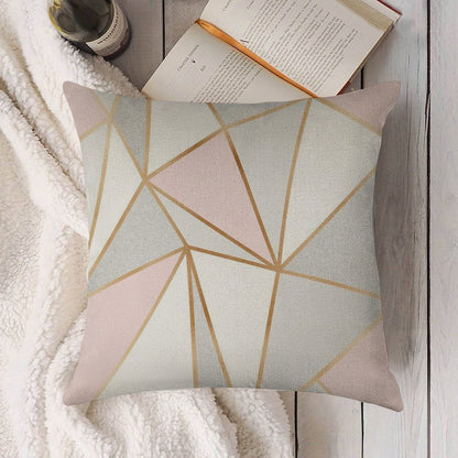 Pink, Grey & Gold Geo Linen Throw Pillow Cover