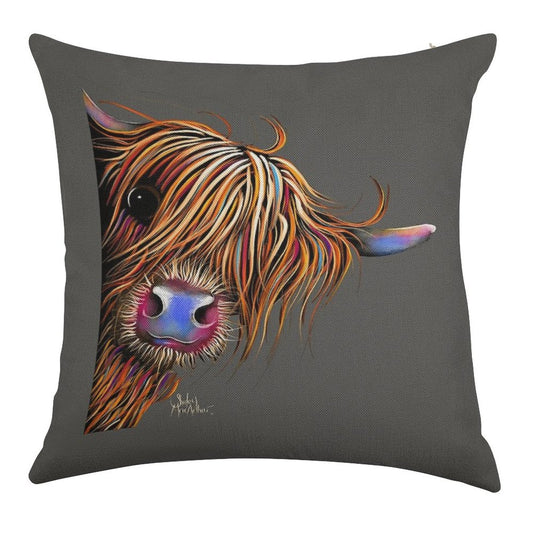 HiGHLaND CoW PRiNT SCoTTiSH ' SuGaR LuMP ON GReY ‘ BY SHiRLeY MacARTHuR Linen Throw Pillow Cover