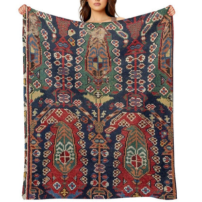 Midnight Blue Botehs 19th Century Authentic Colorful Red Aztec Shapes Rug Throw Blanket