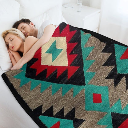 Navajo Blanket Pattern, Turquise, Red, Grey, Black Throw Blanket