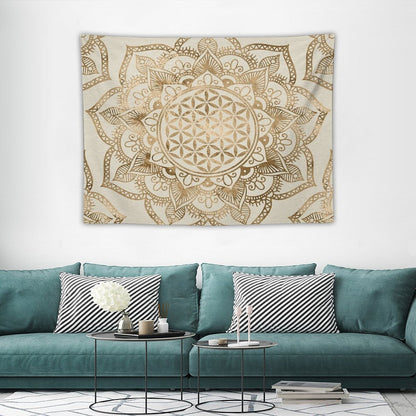 Flower of Life in Lotus - Pastel Golds And Canvas Tapestry
