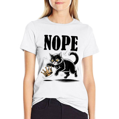 Nope No Kings In America Funny Black Cat Lovers  Rolled Sleeves T-Shirt