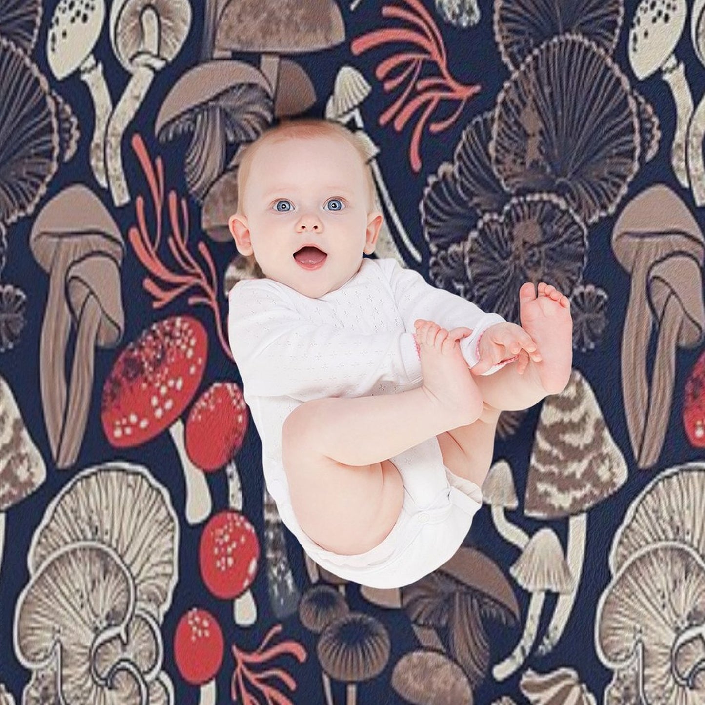 Mystical Fungi  Midnight Blue Background Brown Red And Coral Wild Mushrooms Throw Blanket