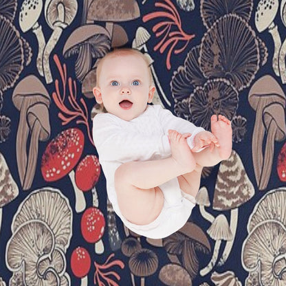 Mystical Fungi  Midnight Blue Background Brown Red And Coral Wild Mushrooms Throw Blanket