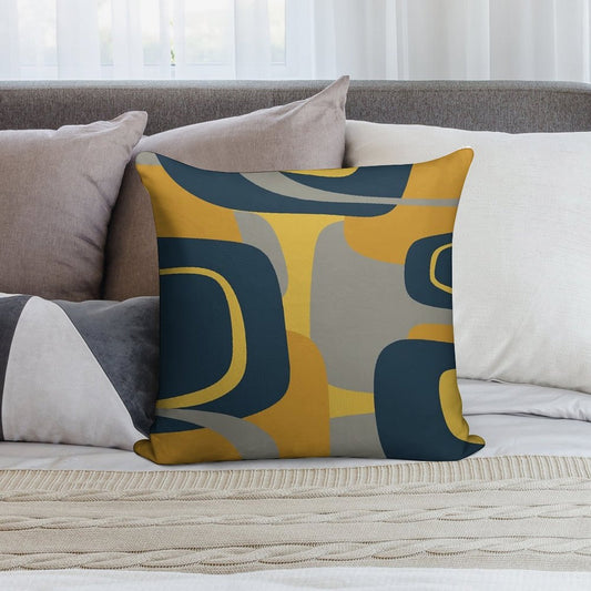 Mid Century Modern Retro Abstract Pattern in Navy Blue, Mustard Yellow, And Gray Soft Anti-Pilling Throw Pillow