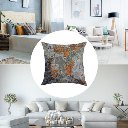 Orange And Grey Lichen Linen Throw Pillow Cover