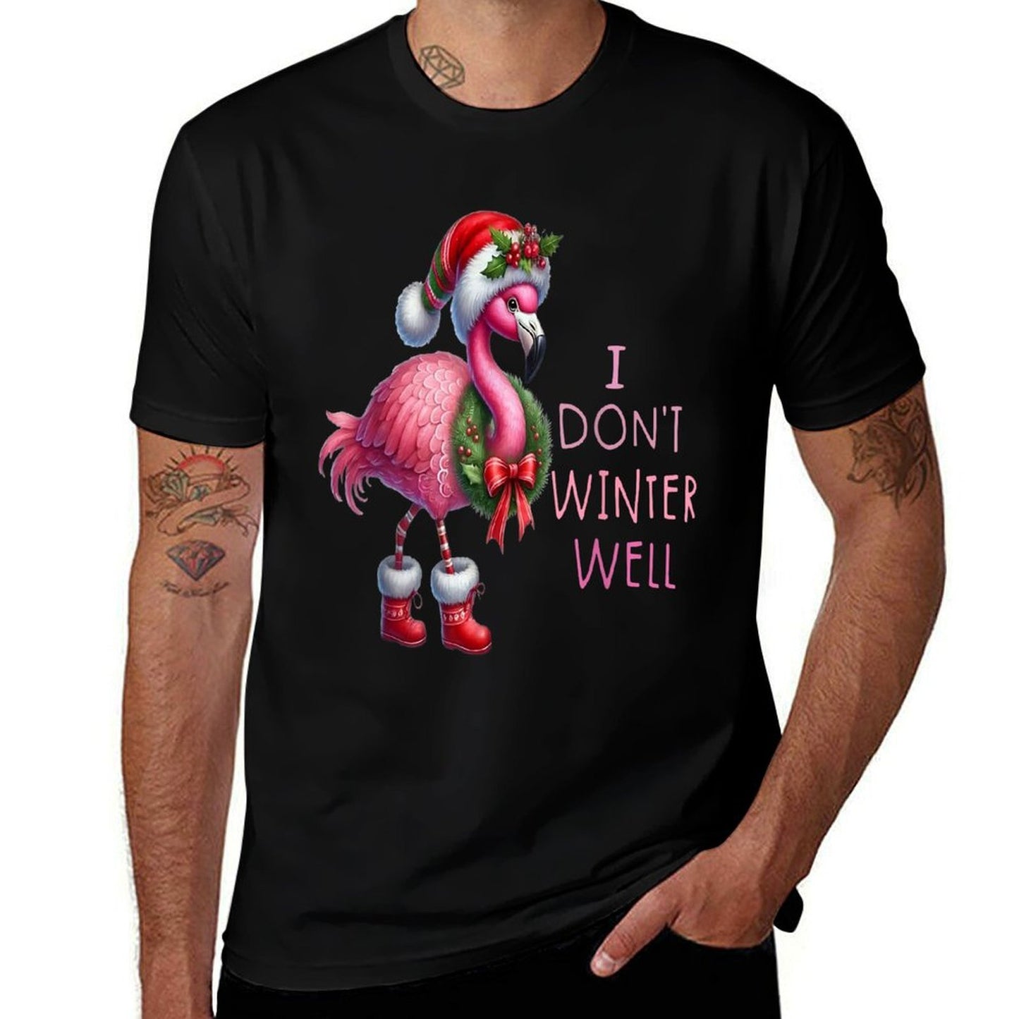 I Dont Winter Well Pink Flamingo Merry CHRISTMAS  Vintage-inspired T-Shirt