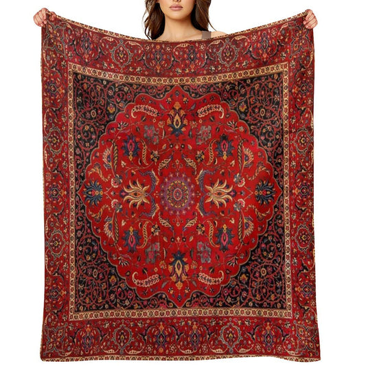 Red Persian Rug Throw Blanket