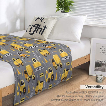 Construction Trucks on Gray Throw Blanket