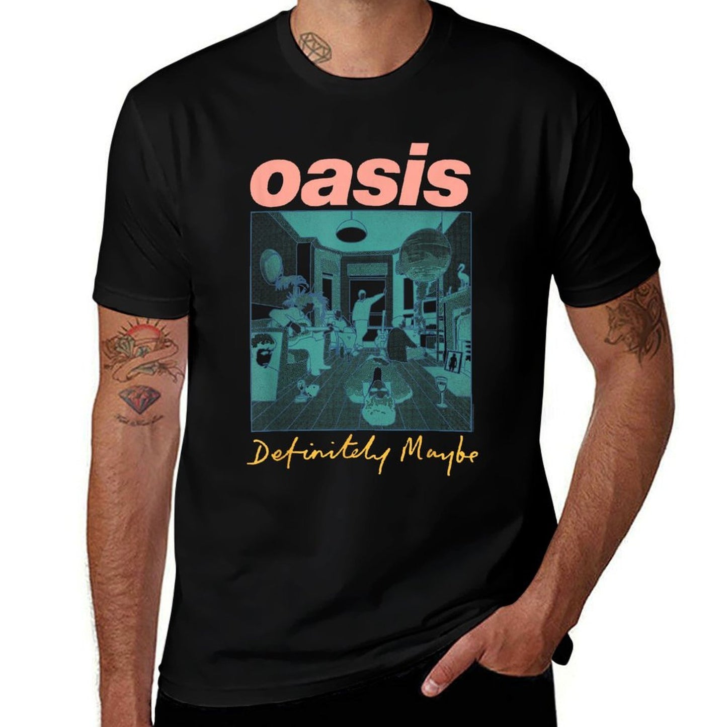 Oasis – Definitely Maybe Pink  Rolled Sleeves T-Shirt