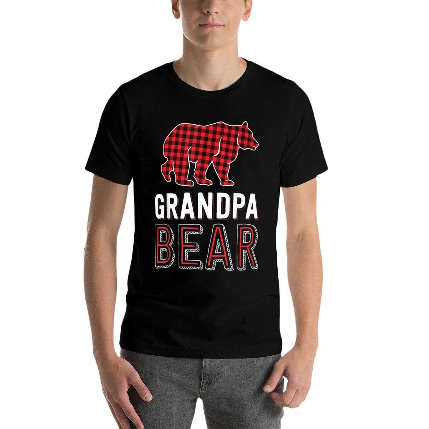 Grandpa Bear Red Buffalo Plaid Matching Family Christmas  Polyester Blend T-Shirt