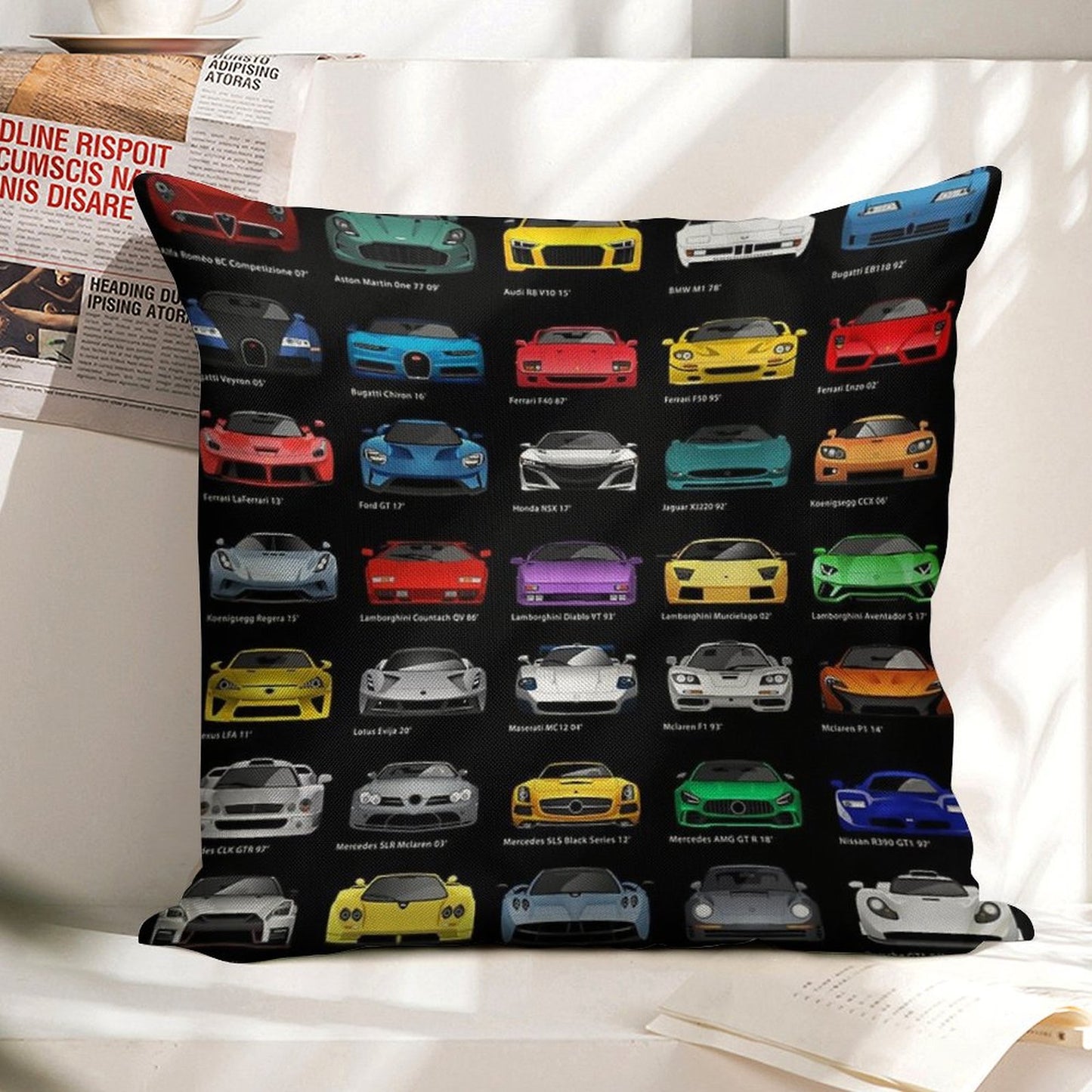 Super Cars (B) Linen Throw Pillow Cover