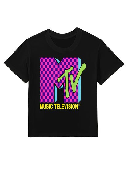 MTV Music Television Retro 80's Neon Pink Checkerboard Logo Kids T-Shirt