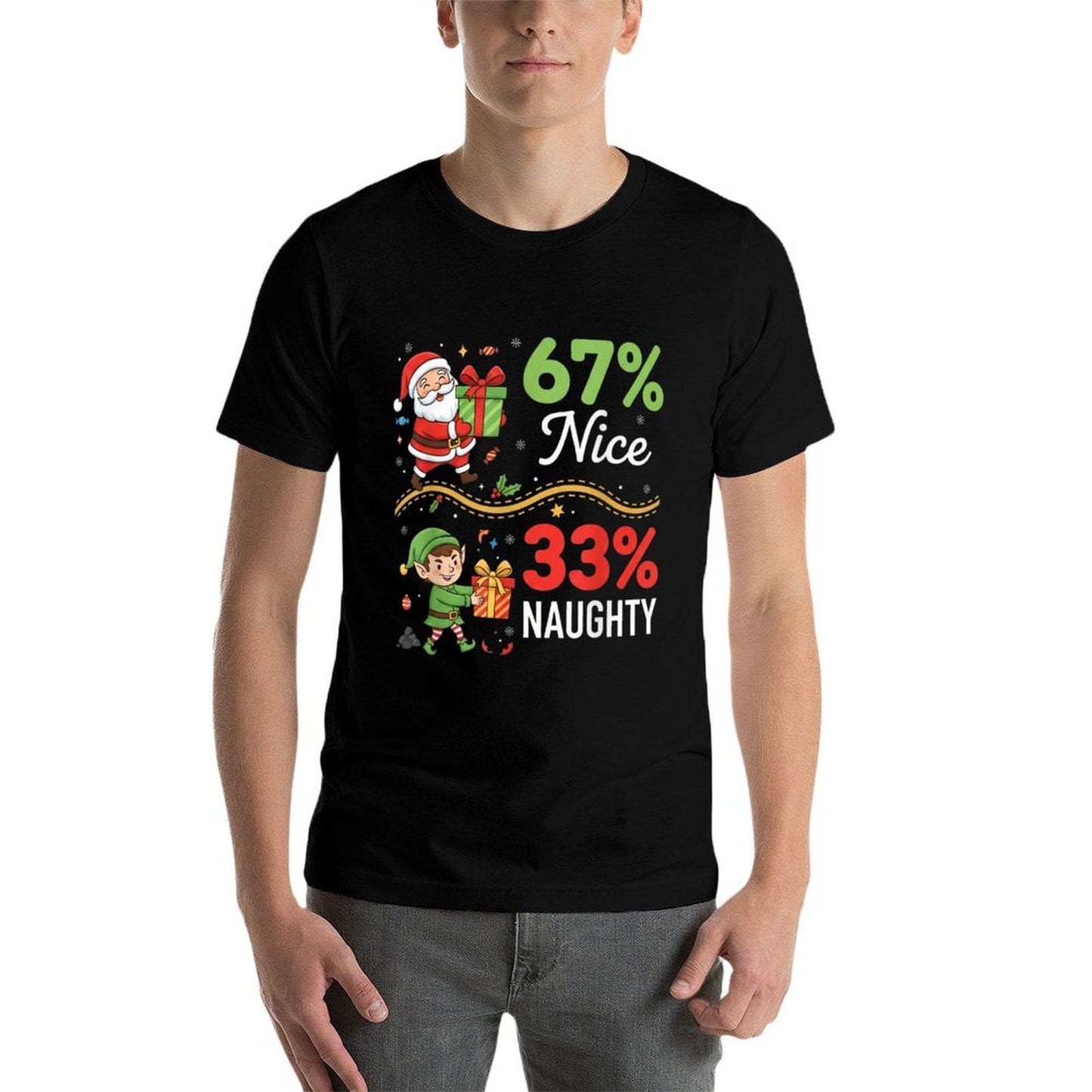 Funny Christmas for Men Women 67 Nice 33 Naughty 67 Xmas  Cotton T-Shirt