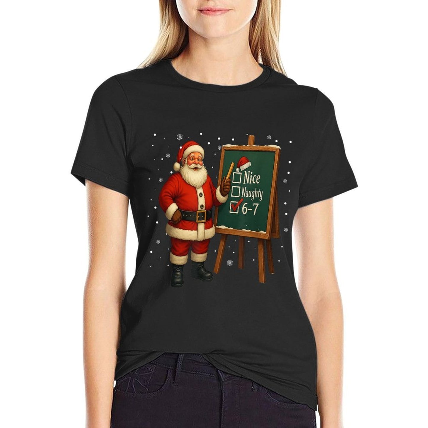 Santa 6-7 Meme Nice Naughty 67 Christmas Brain Rot Funny Comfortable T-Shirt