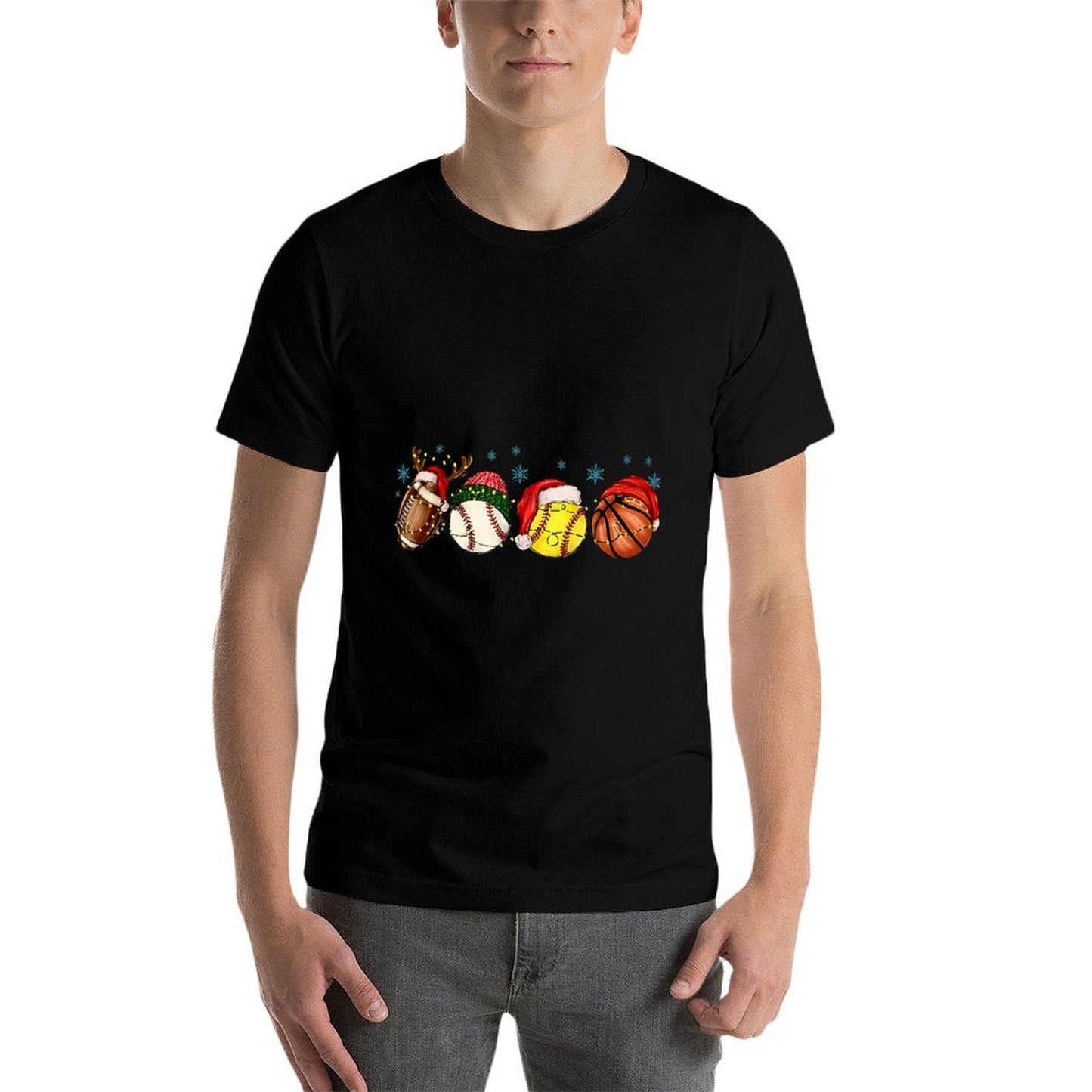 Santa Sports Boys Xmas Baseball Football Softball Basketball  Summer-ready Fabric T-Shirt