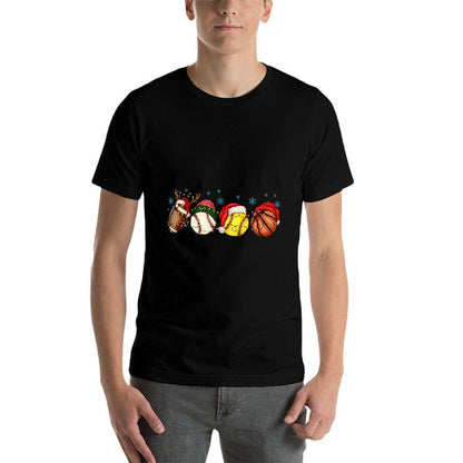 Santa Sports Boys Xmas Baseball Football Softball Basketball  Summer-ready Fabric T-Shirt