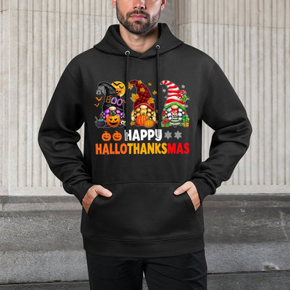 Halloween Thanksgiving Christmas Happy HalloThanksMas Gnomes Easy Care Hoodie