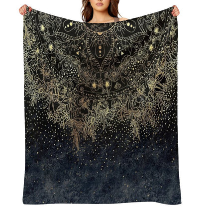 Blue Gold Mandala Floral Throw Blanket
