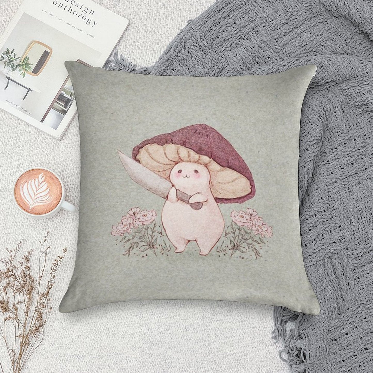 Let Me See What You Have Little Mushroom (no Text) Soft High-Density Material Throw Pillow