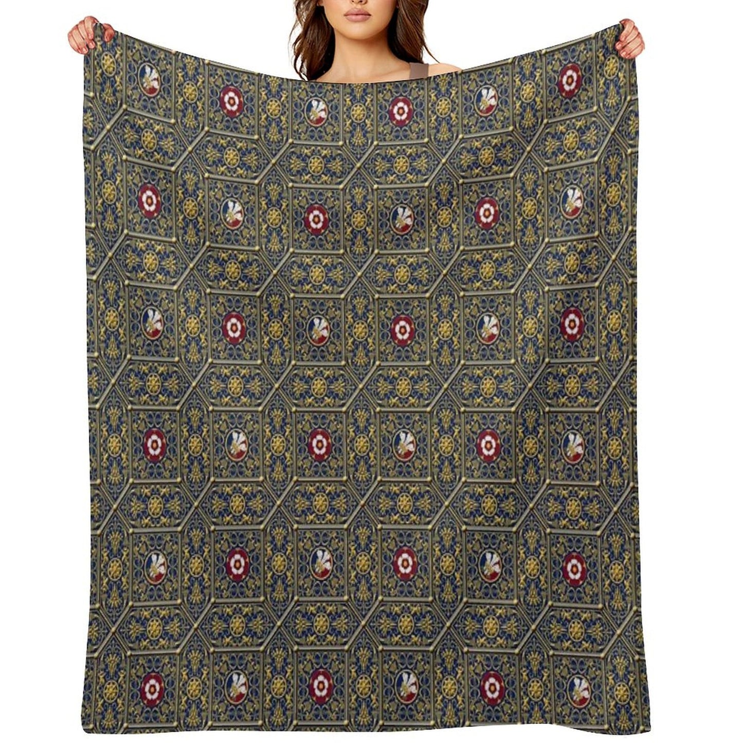 Hampton Court Renaissance Heraldic Tudor Rose Throw Blanket