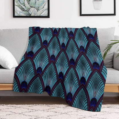 Art Deco Sunburst Fan in Metallic Blue Throw Blanket