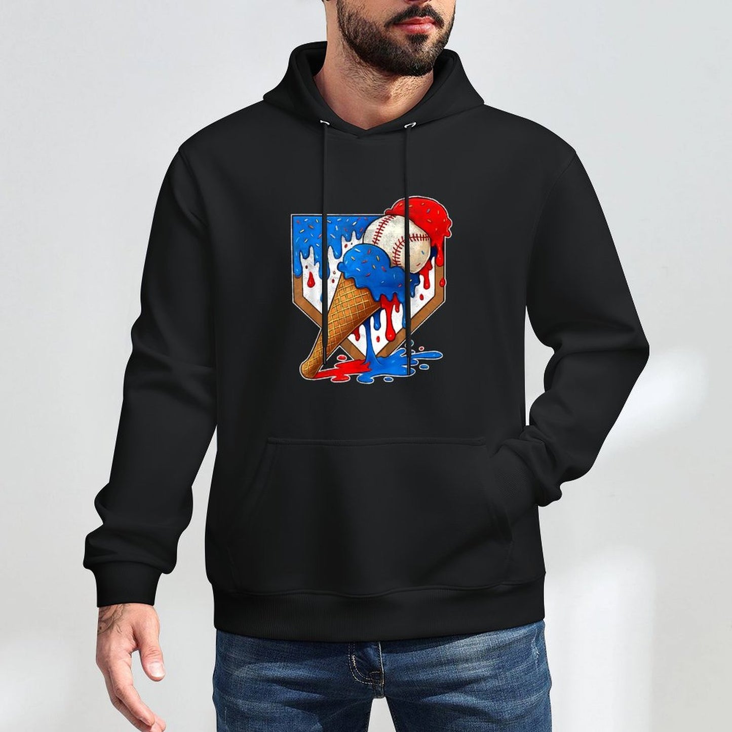 Distressed Baseball Boys Ice Cream Drip Baseball Boys Youth Easy Care Hoodie