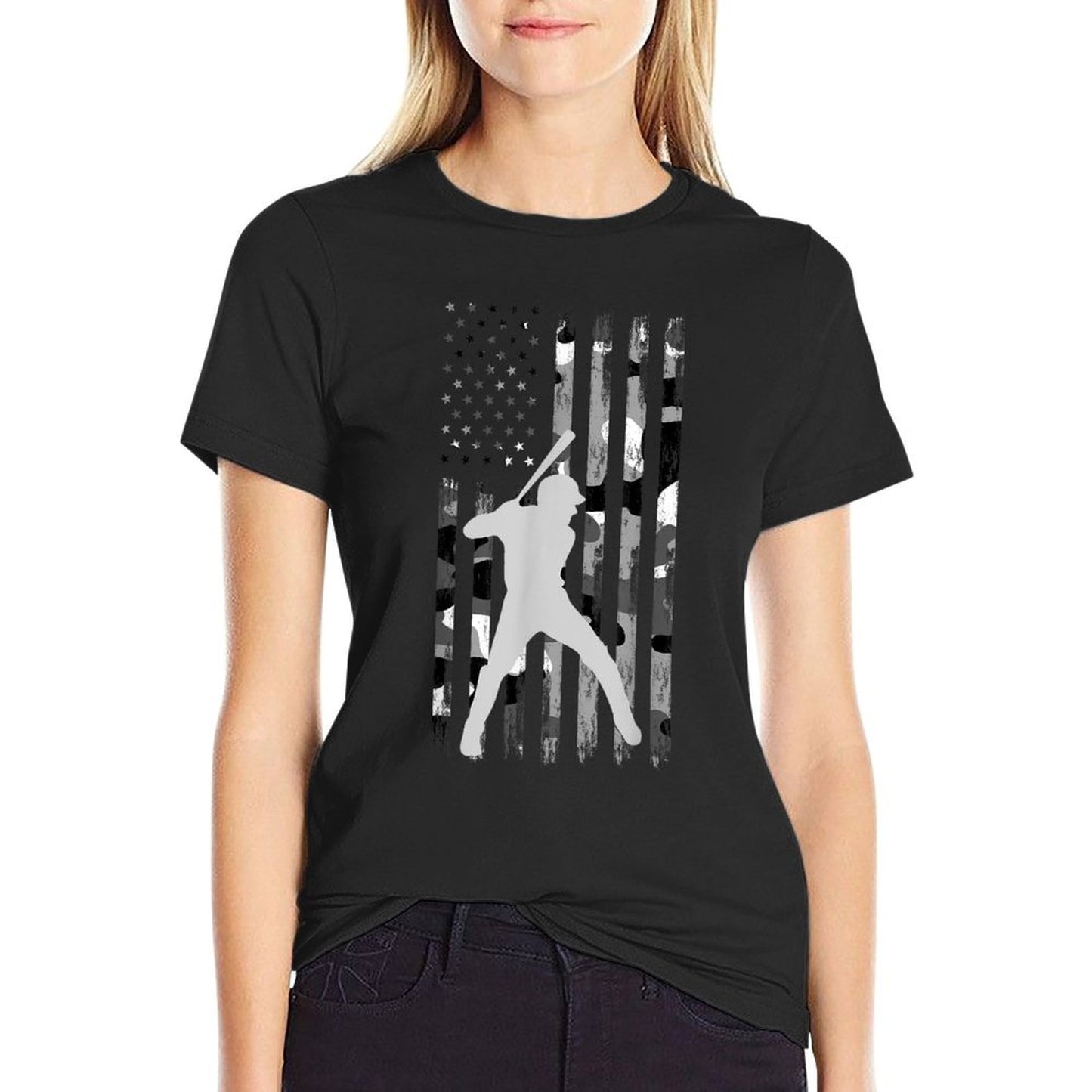 Baseball Player American Flag USA Camo Patriotic Graphic T-Shirt