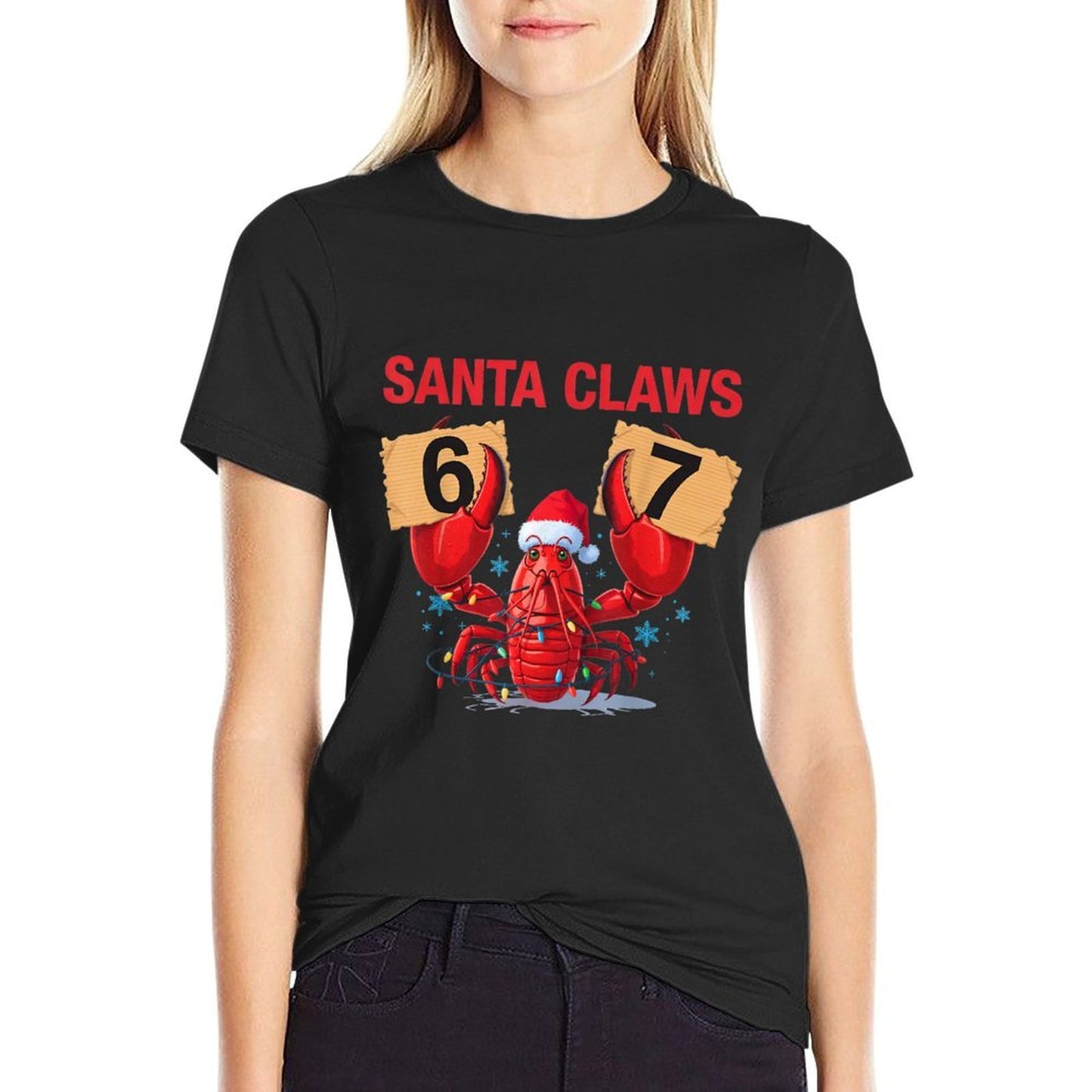 Santa Claws Funny Christmas Lobster Brainrot in 67 Meme Crew  Ribbed Collar T-Shirt