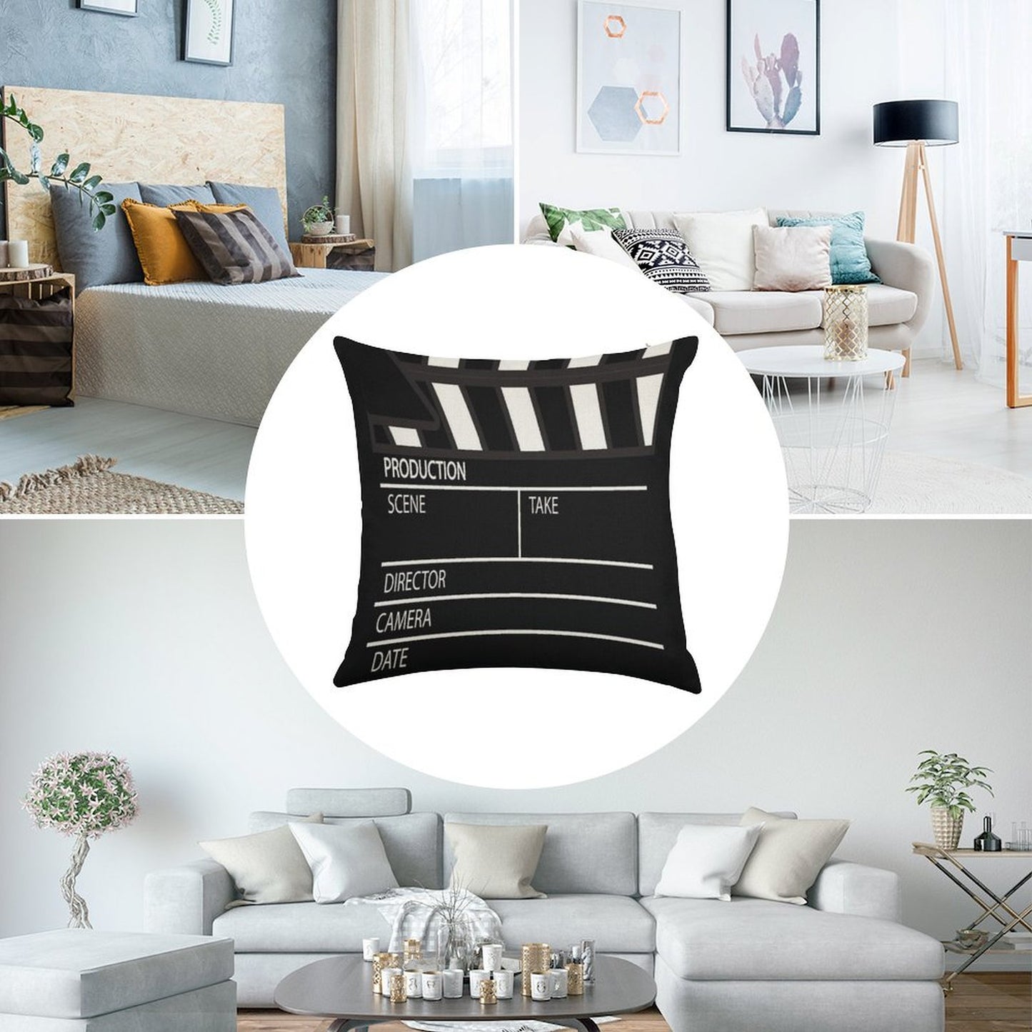 Clapper Board Linen Throw Pillow Cover