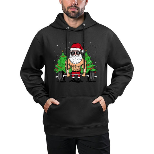 Funny Christmas Santa Deadlift Xmas Weightlift Gym Mens Boys Breathable Fabric Hoodie