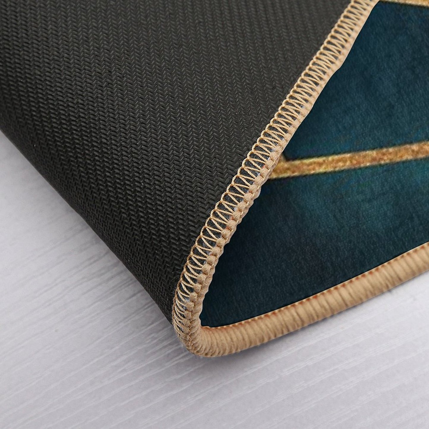 Midnight Green Gold Stone Geometric Bath Mat