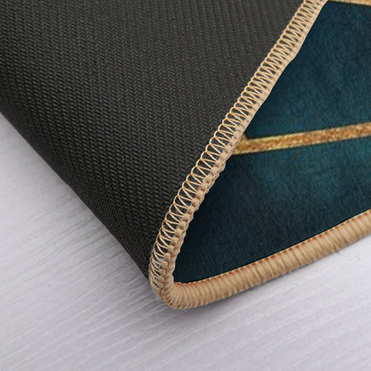 Midnight Green Gold Stone Geometric Bath Mat